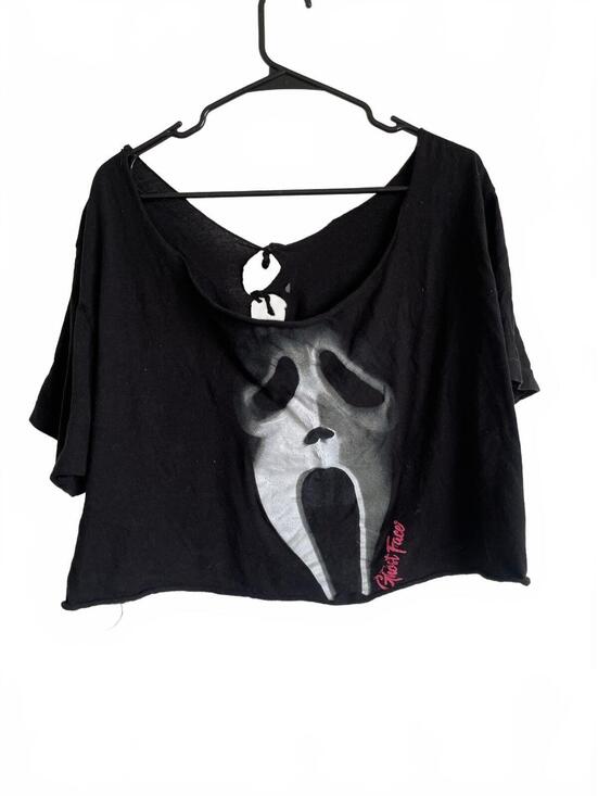 Tops - Black Scream Ghostface oversized relaxed grunge Halloween horror crop top xl